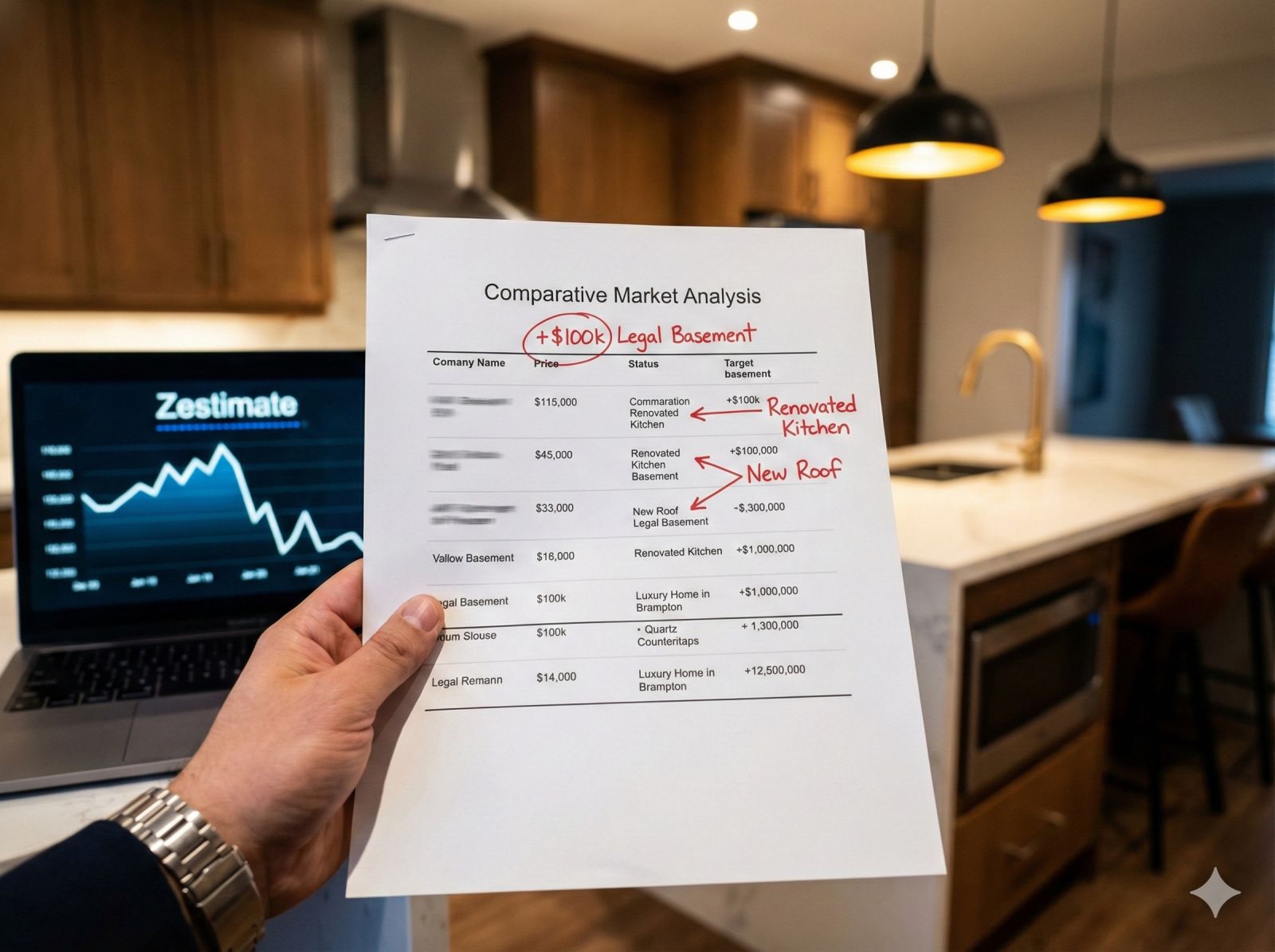 Garry Thind reviewing a home evaluation report versus an inaccurate online estimate on a laptop screen